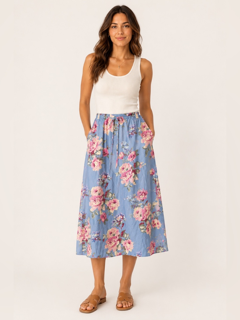 Gap Cottagecore Linen Viscose Blend Floral Midi Pull On Skirt Garden Party Large